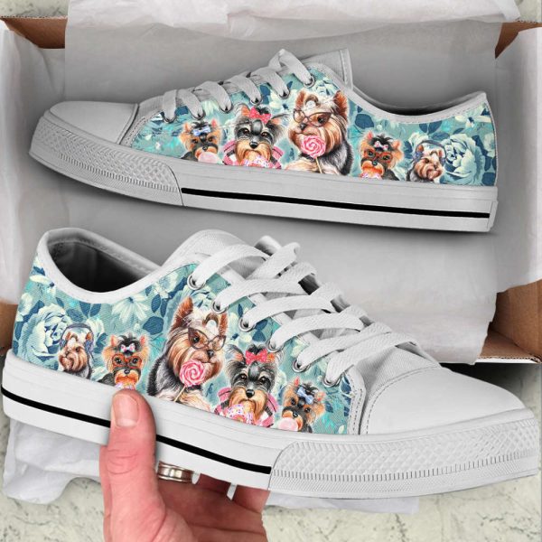Yorkshire Terrier Dog Flowers Pattern Low Top Shoes Canvas Sneakers