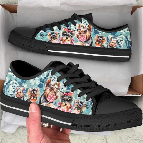 Yorkshire Terrier Dog Flowers Pattern Low Top Shoes Canvas Sneakers