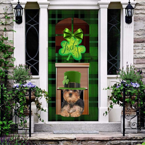 Yorkshire Terrier Lucky green Patrick’s shamrock Door cover