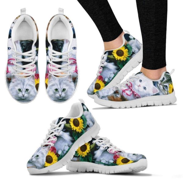 Cats & Flowers Women’s Sneakers, For Women Comfortable Walking Running Lightweight Casual Shoes