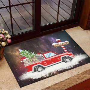 Cat North Pole Doormat Merry Christmas…