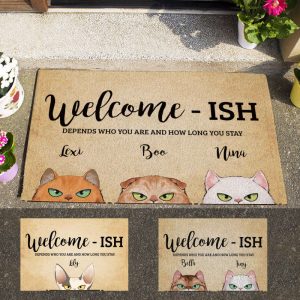 Irritated Cat Welcome-ish Depends Custom Doormat…