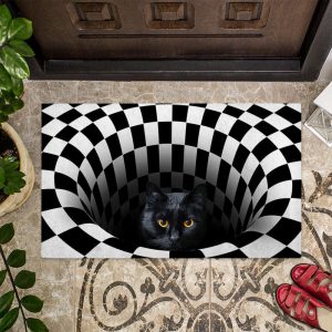 Peeking Cat Black Cat Doormat –…
