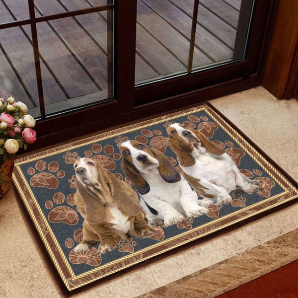Basset Hound Floral Paw – Dog Doormat, Gift Home Decor Gift For Dog Lovers