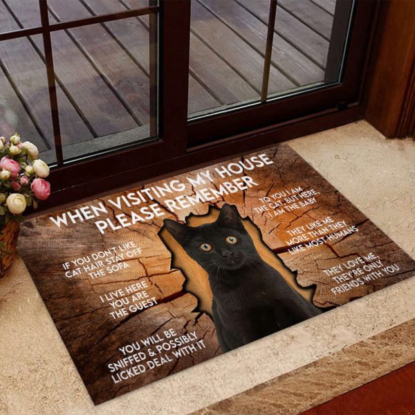 When Visiting My House Please Remember Black Cat Doormat, Unique Gifts Doormat