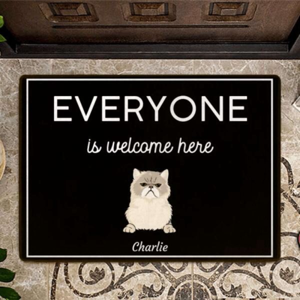 Everyone Is Welcome Here Cat and Dog Personalized Doormat, Gift Home Decor