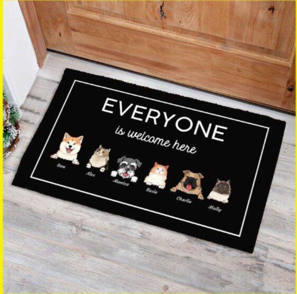 Everyone Is Welcome Here Cat and Dog Personalized Doormat, Gift Home Decor