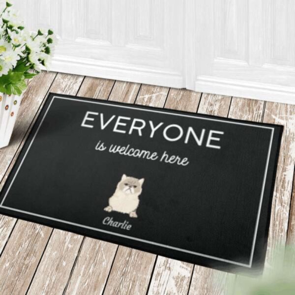 Everyone Is Welcome Here Cat and Dog Personalized Doormat, Gift Home Decor