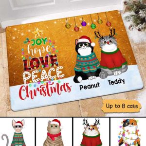 Joy Hope Love Christmas Cats Personalized…