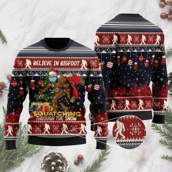 Believe In Bigfoot Christmas Sweater, Best Gift For Men & Women