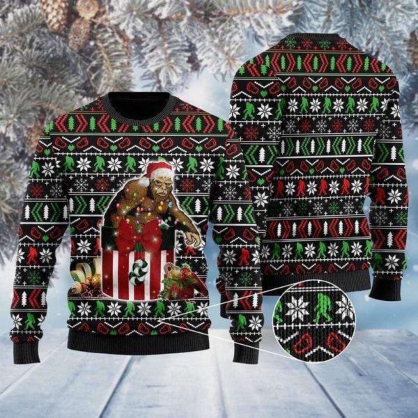 Santa Squatch Bigfoot With Gift Box Ugly Christmas Sweater, Gift For Christmas