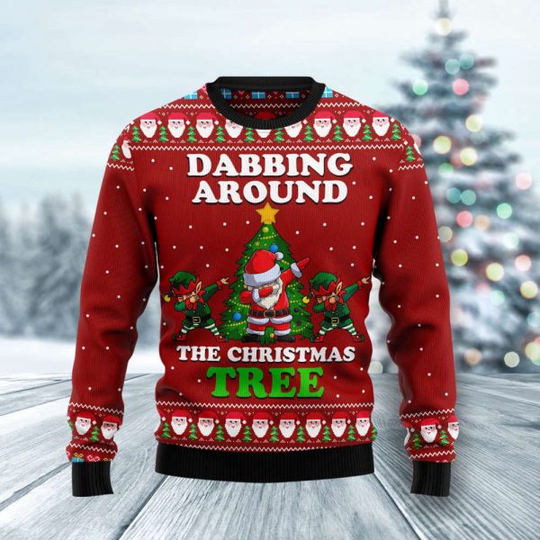 Dabbing Around The Christmas Tree Santa Claus And Goblin Ugly Christmas Sweater, Gift For Christmas