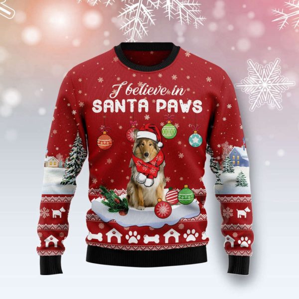 Collie I Believe In Santa Paws Ugly Christmas Sweater, Gift For Christmas