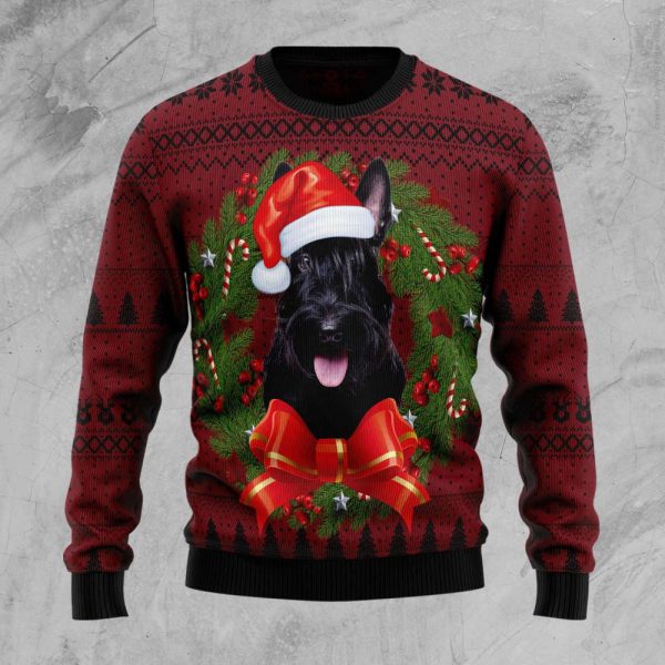 Scottish Terrier Wreath Ugly Christmas Sweater, Gift For Men And Women