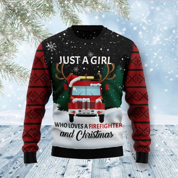 Just A Girl Who Loves Firefighter And Christmas Ugly Christmas Sweater, Gift For Christmas