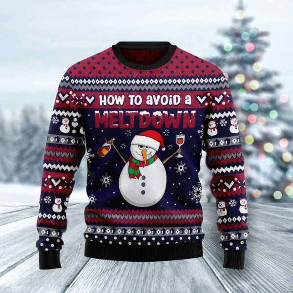 Red Wine Snowman How To Avoid A Meltdown Ugly Christmas Sweater, Gift For Christmas