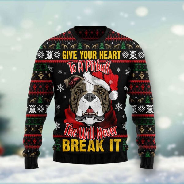 Give Your Heart Pitbull Ugly Christmas Sweater, Christmas Gift For Men And Women