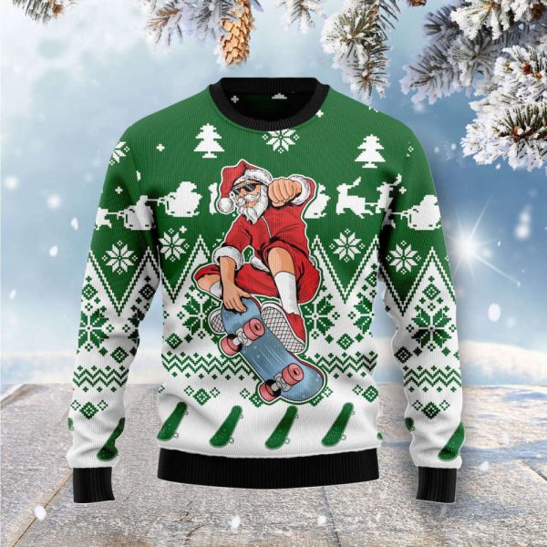 Santa Claus Skateboarding Ugly Christmas Sweater, Gift For Christmas