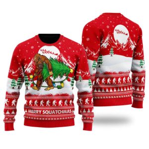 Bigfoot Mery Squatchmas Ugly Christmas Sweater,…