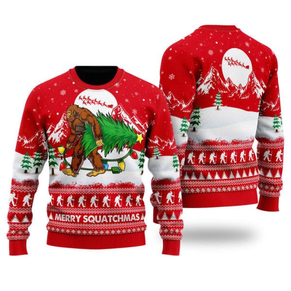 Bigfoot Mery Squatchmas Ugly Christmas Sweater, Crewneck Sweater For Men & Women