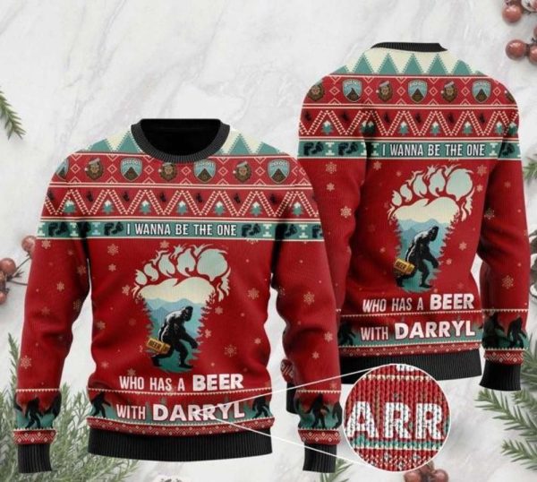 Bigfoot I Wanna Be The One Who Has A Beer With Darryl Ugly Christmas Sweater For Family