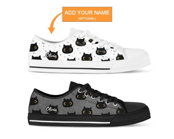 Black Cats Shoes, Cat Sneakers, Low Top Shoes For Cat Owner Gifts