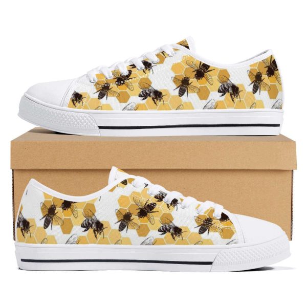 Bee Print Canvas Sneakers, Bee Shoes, Low Top Shoes For Bee Lover Gift