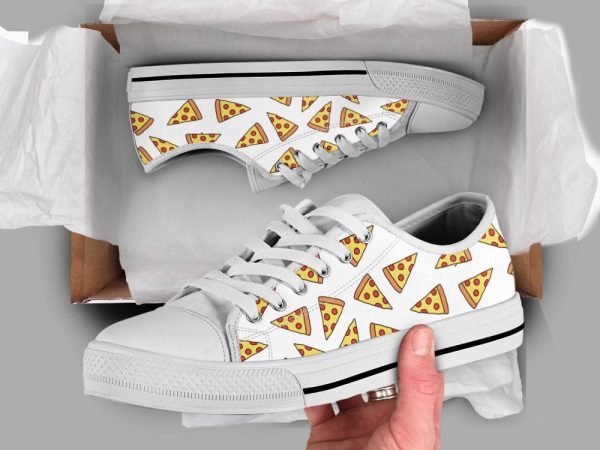 Pizza Printed Shoes, Pizza Sneakers Low Top Converse Style Shoes For Men Women