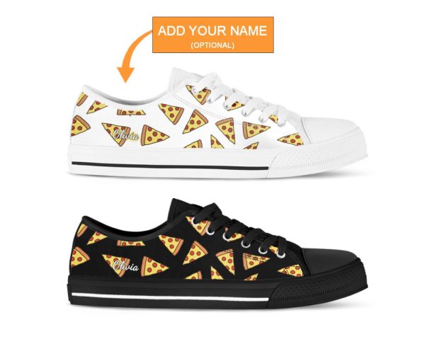 Pizza Printed Shoes, Pizza Sneakers Low Top Converse Style Shoes For Men Women