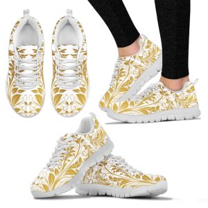 Womens White And Gold Leaf Sneakers,…