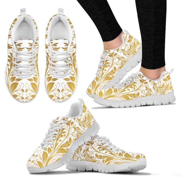 Womens White And Gold Leaf Sneakers, Best Gifts For Men And Women