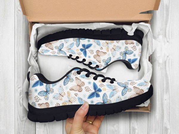 Blue Butterfly Shoes Custom Name Shoes Butterfly Print Running Sneakers For Women Men