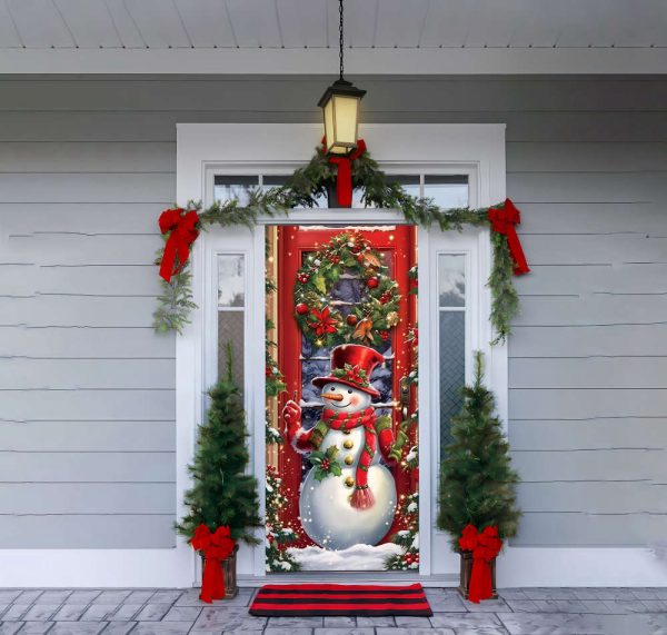 Old Fashioned Snowman Door Cover, Christmas Door Covers, Gift For Home Decor