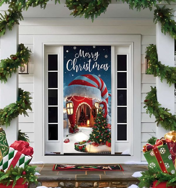 Merry Christmas Door Cover, Vintage Outdoor Christmas, Gift For Home Decor