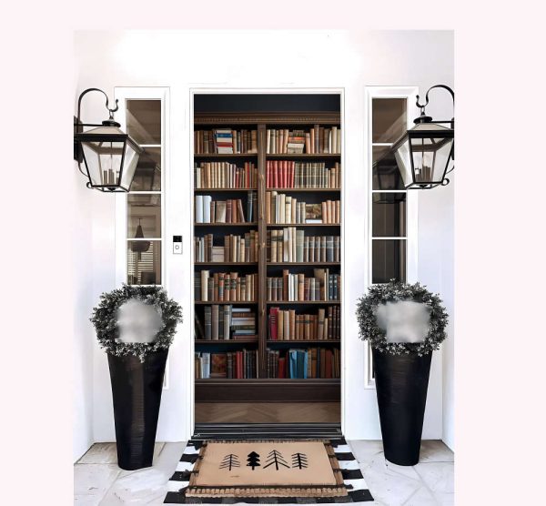 3D Bookcase Door Cover, Bookcase Door Covers, Bookcase Door Decor For Christmas