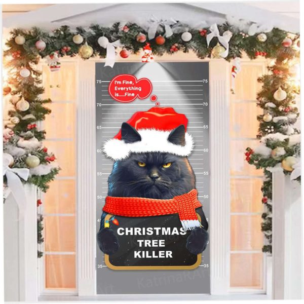 Christmas Cat Door Cover Decoration, Christmas Door Covers Gift For Christmas