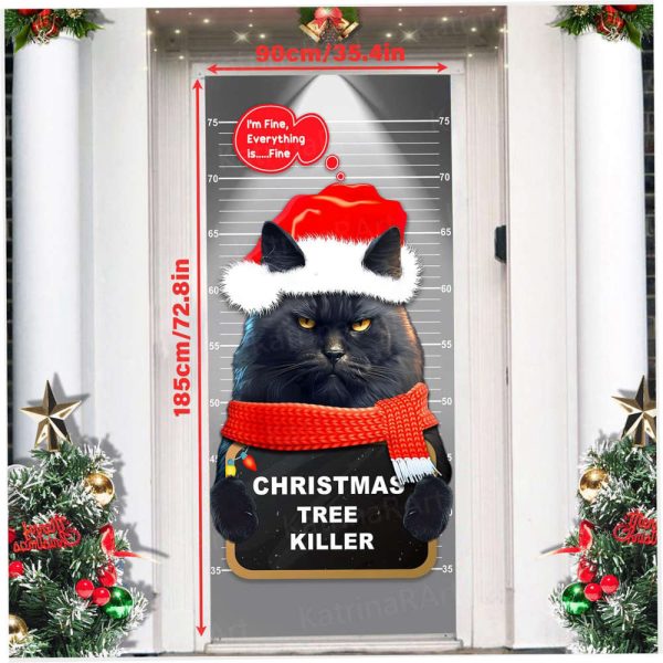 Christmas Cat Door Cover Decoration, Christmas Door Covers Gift For Christmas