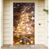 Christmas Tree Door Cover, Holiday Banner Wood Texture Outdoor Decor, Gift For Christmas