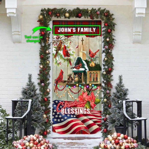 Personalized Family Christmas Blessings Home Door Cover – Xmas Gifts For Pet Lovers
