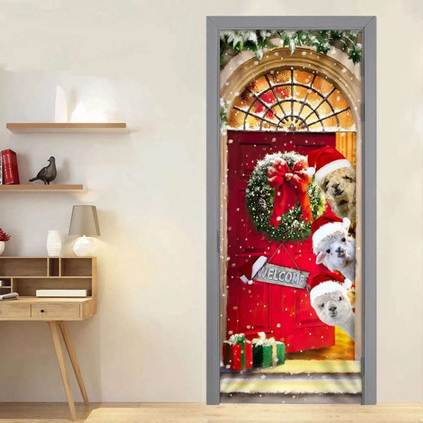 Alpaca Christmas Door Cover – Front Door Christmas Cover – Gift For Christmas