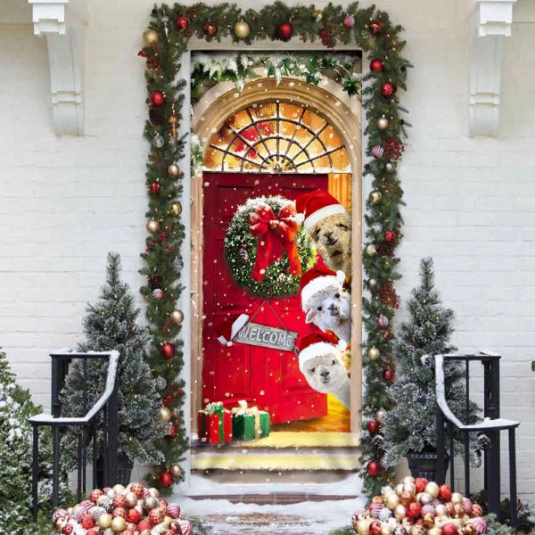 Alpaca Christmas Door Cover – Front Door Christmas Cover – Gift For Christmas