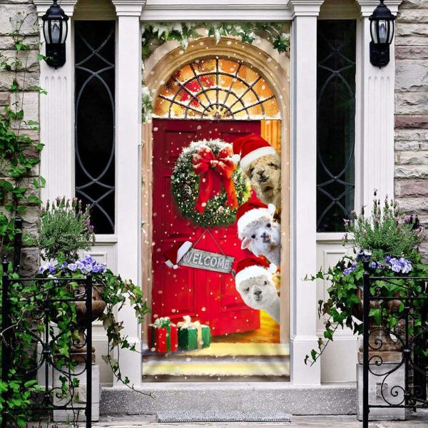 Alpaca Christmas Door Cover – Front Door Christmas Cover – Gift For Christmas