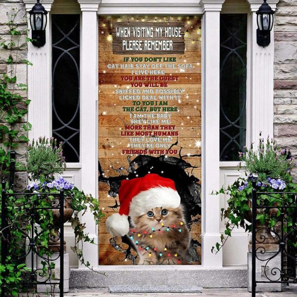 When Visiting My House Please Remember Door Cover – Cat Lover Door Cover – Christmas Outdoor Decoration