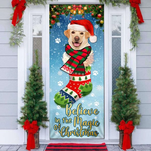 Yellow Lab In Sock Door Cover Believe In The Magic Of Christmas Labrador Retriever For Christmas