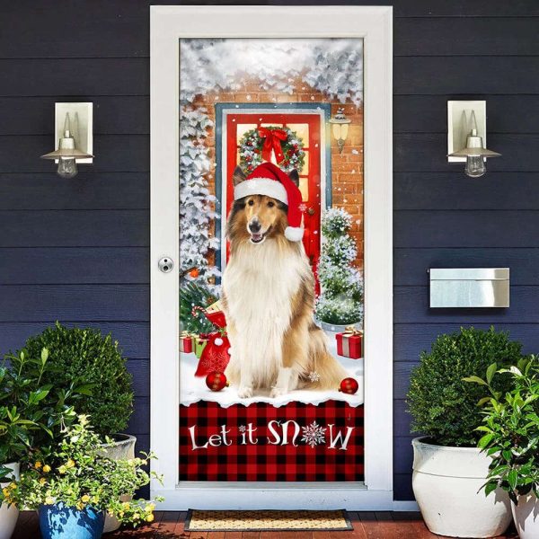 Rough Collie Mery Christmas Door Cover – Christmas Outdoor Decoration