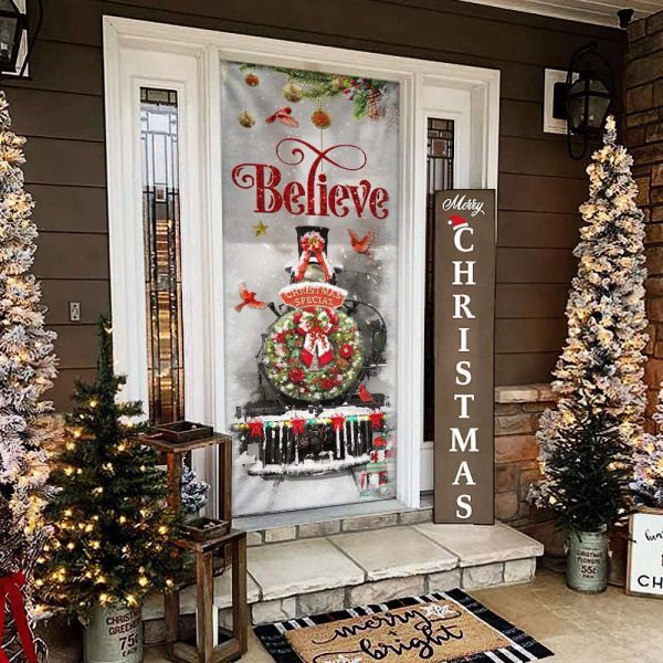 Train Christmas Believe Door Cover – Christmas Outdoor Decoration For Christmas