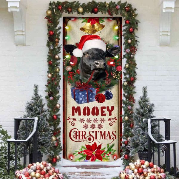 Mooey Christmas Cattle Farm Door Cover – Christmas Door Cover Decorations For Christmas