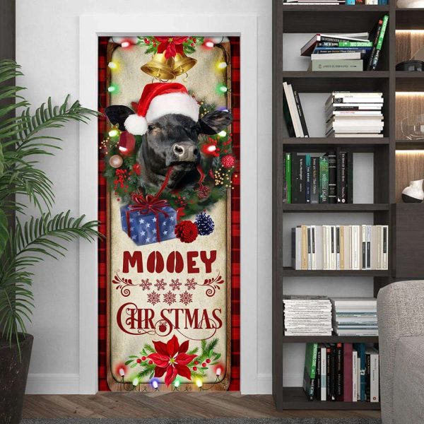Mooey Christmas Cattle Farm Door Cover – Christmas Door Cover Decorations For Christmas