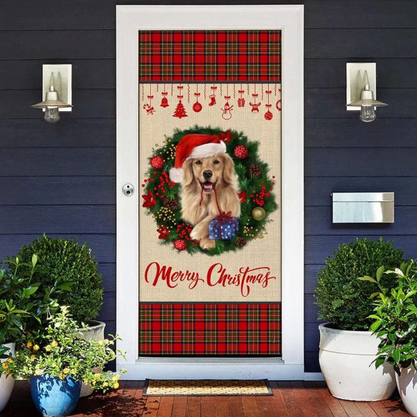 Merry Christmas Golden Retriever Door Cover – Christmas Outdoor Decoration