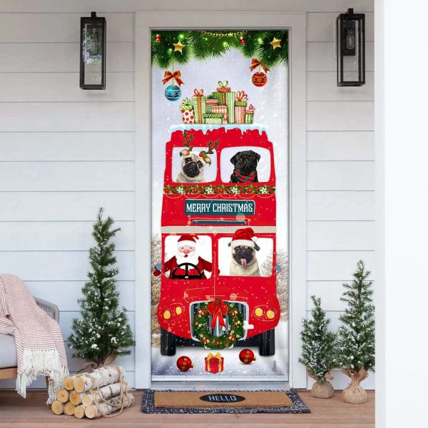 Pugs Christmas Bus Door Cover – Christmas Outdoor Decoration
